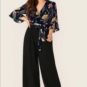 Shein floral surplice palazzo jumpsuit